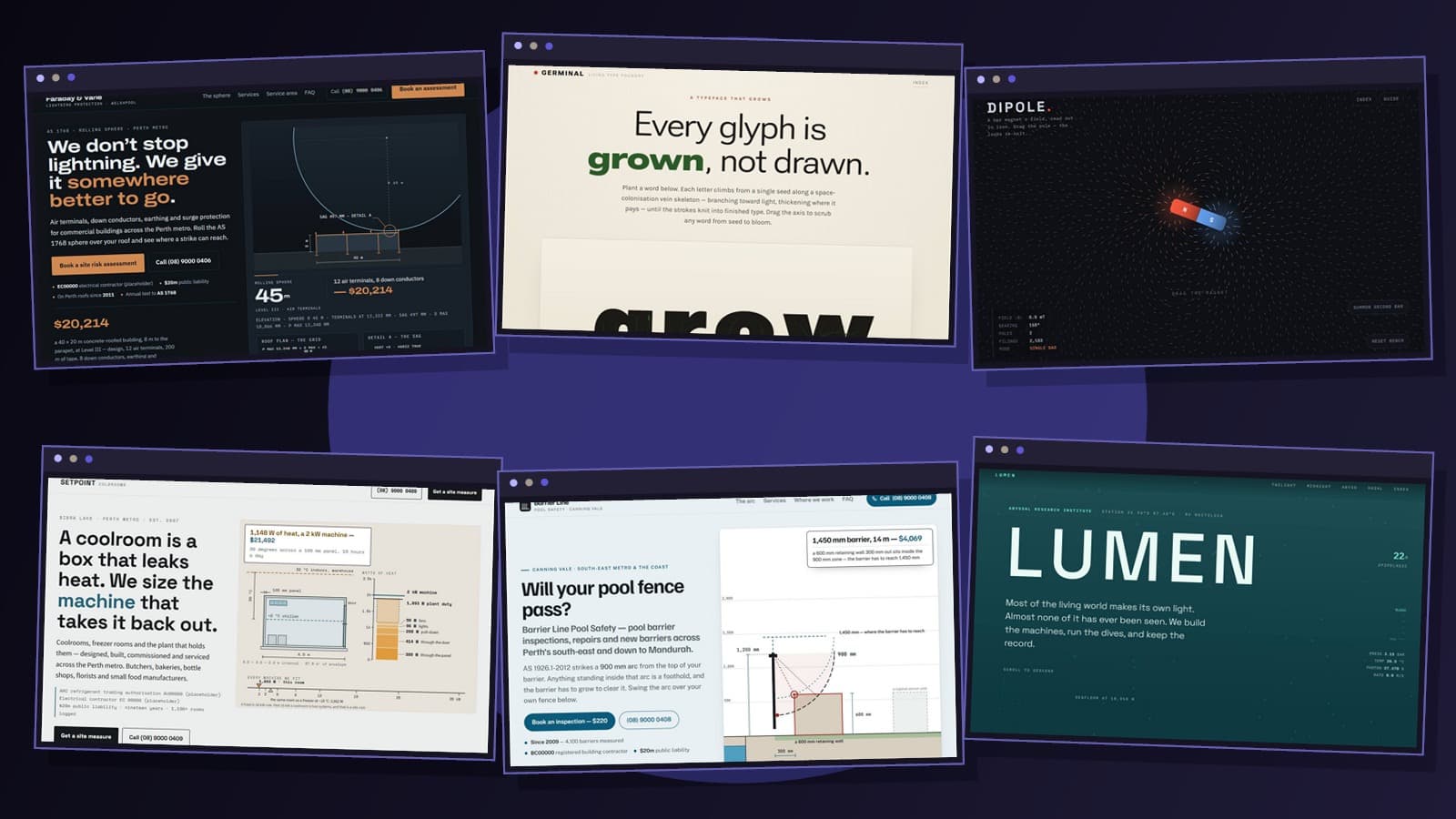 A montage of six live websites built by Sapience Analytics for the Generative Assets portfolio